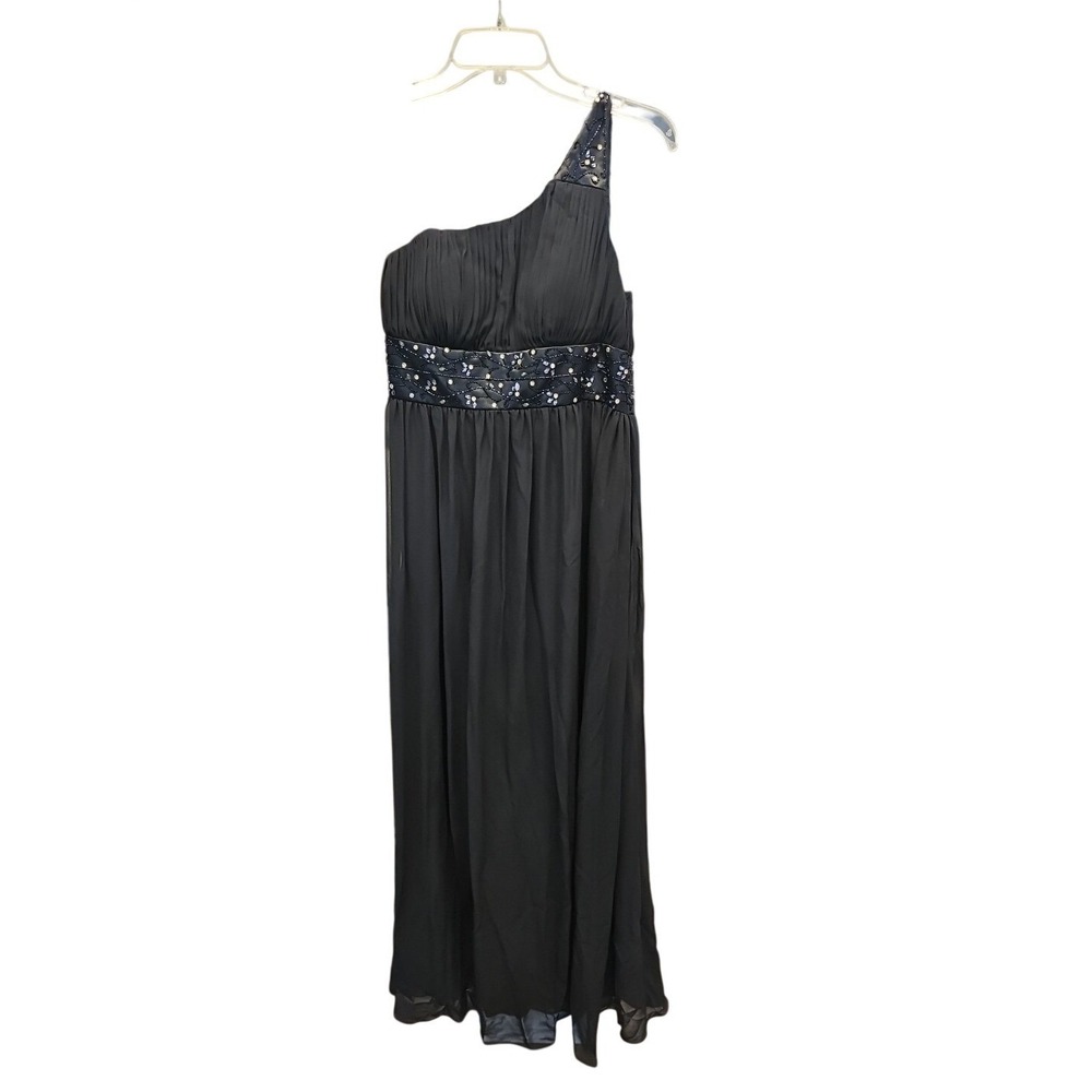 David's Bridal Black One Shoulder Chiffon Prom Bridesmaids Dress Size 6 Long‎